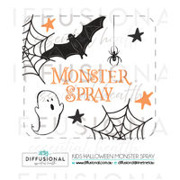 BULK - 50 x Kids Halloween Monster Spray Label, 41x44mm, Essential Oil Resistant Laminated Vinyl **SAVE 20%**