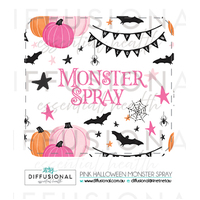 BULK - 50 x Pink Halloween Monster Spray Label, 41x44mm, Essential Oil Resistant Laminated Vinyl **SAVE 20%**