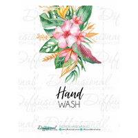 1 x Tropical Hand Wash Large Label, 90x55mm, Essential Oil Resistant Laminated Vinyl