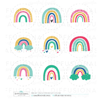 1 x Bright Single Rainbows Round Label Set, Premium Quality Laminated Vinyl