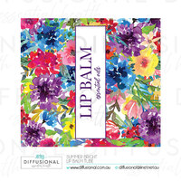 1 x Summer Bright Lip Balm Tube Label,51x45mm, Essential Oil Resistant Laminated Vinyl
