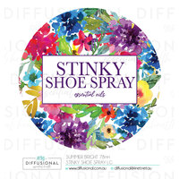 1 x Summer Bright Stinky Shoe Spray Label, 78x78mm, Essential Oil Resistant Laminated Vinyl