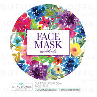 BULK - 50 x Summer Bright Face Mask sm Label, 50x50mm, Essential Oil Resistant Laminated Vinyl **SAVE 20%**