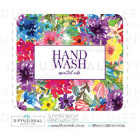 BULK - 50 x Summer Bright Hand Wash sm Label, 50x55mm, Essential Oil Resistant Laminated Vinyl **SAVE 20%**