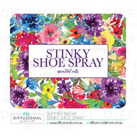 1 x Summer Bright Stinky Shoe Spray Label, 50x63mm, Essential Oil Resistant Laminated Vinyl