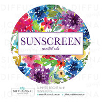 BULK - 10 x Summer Bright Sunscreen Label, 50x50mm, Essential Oil Resistant Laminated Vinyl **SAVE 10%**