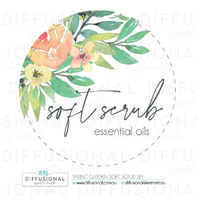 1 x Spring Garden Soft Scrub sm Label, 50x50mm, Essential Oil Resistant Laminated Vinyl
