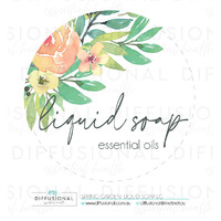 1 x Spring Garden Liquid Soap LG Label,78x78mm, Essential Oil Resistant Laminated Vinyl