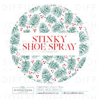 BULK - 10 x Christmas Holly Stinky Shoe Spray LG Label, 78x78mm, Essential Oil Resistant Laminated Vinyl **SAVE 10%**