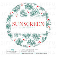 BULK - 10 x Christmas Holly Sunscreen Label, 50x50mm, Essential Oil Resistant Laminated Vinyl **SAVE 10%**