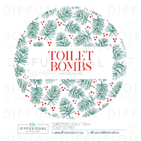BULK - 50 x Christmas Holly Toilet Bombs Label,78x78mm, Essential Oil Resistant Laminated Vinyl **SAVE 20%**