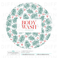 1 x Christmas Holly Body Wash Label, 78x78mm, Essential Oil Resistant Laminated Vinyl