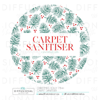 1 x Christmas Holly Carpet Sanitiser Label, 78x78mm, Essential Oil Resistant Laminated Vinyl