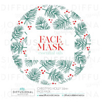 1 x Christmas Holly Face Mask sm Label, 50x50mm, Essential Oil Resistant Laminated Vinyl