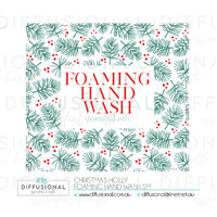 BULK - 20 x Christmas Holly Foaming Hand Wash sm Label,50x54mm, Essential Oil Resistant Laminated Vinyl **SAVE 15%**