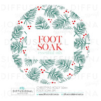 1 x Christmas Holly Foot Soak sm Label, 50x50mm, Essential Oil Resistant Laminated Vinyl