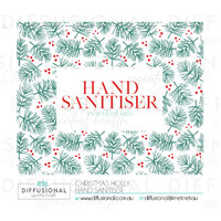 BULK - 10 x Christmas Holly Hand Sanitiser Label, 50x63mm, Essential Oil Resistant Laminated Vinyl **SAVE 10%**