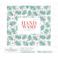 1 x Christmas Holly Hand Wash sm Label, 50x55mm, Essential Oil Resistant Laminated Vinyl