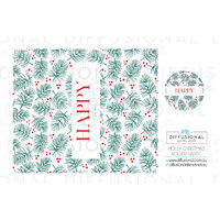 BULK - 10 x Christmas Holly Happy Roller Label, 52x59mm, Essential Oil Resistant Laminated Vinyl **SAVE 10%**