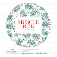 1 x Christmas Holly Muscle Rub Label, 50x50mm, Essential Oil Resistant Laminated Vinyl