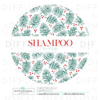 1 x Christmas Holly Shampoo LG Label, 78x78mm, Essential Oil Resistant Laminated Vinyl