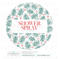 BULK - 50 x Christmas Holly Shower Spray Label, 78x78mm, Essential Oil Resistant Laminated Vinyl **SAVE 20%**