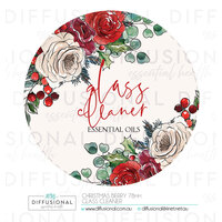 1 x Christmas Berry Glass Cleaner Label,78x78mm, Essential Oil Resistant Laminated Vinyl