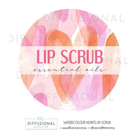 BULK - 10 x Watercolour Hearts Lip Scrub, 35 x 35mm, Premium Quality Laminated Vinyl **SAVE 10%**