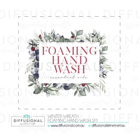 1 x Winter Wreath, Foaming Hand Wash Label, 50x60mm, Premium Quality Oil Resistant Vinyl