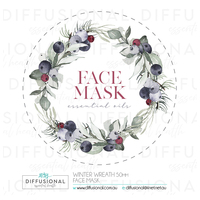 1 x Winter Wreath, Face Mask Label, 50x50mm, Premium Quality Oil Resistant Vinyl
