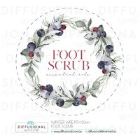 1 x Winter Wreath, Foot Scrub Label, 50x50mm, Premium Quality Oil Resistant Vinyl