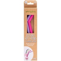 Pink/Purple - LITTLE MASHIES Reusable Soft Silicone Straws Pink & Purple + Cleaning Brush